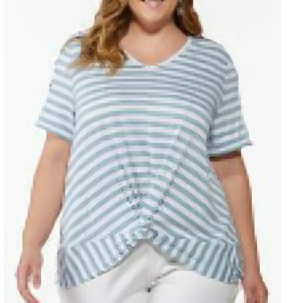 🏵️ 2/$15 🏵️🏵️ Green white Stripped Top Blouse NWT  Size 14/16W Plus